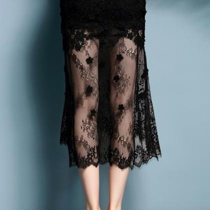 Fashion Women Black Lace Bodycon Bandage Midi..