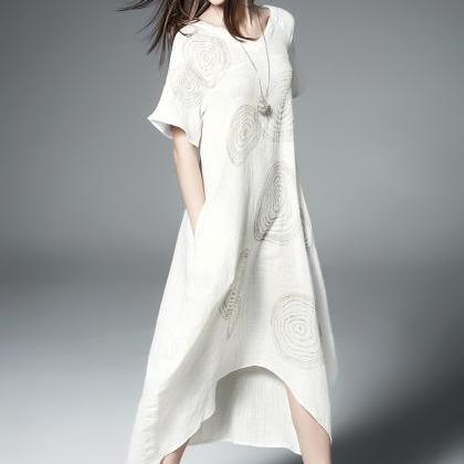 Fashion Women White Cotton And Linen Loose Casual..