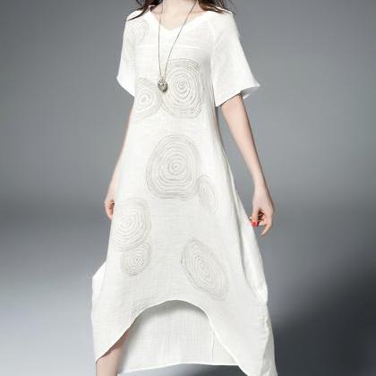 Fashion Women White Cotton And Linen Loose Casual..