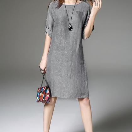 High End Women Clothes Gray Spring Summer Linen..