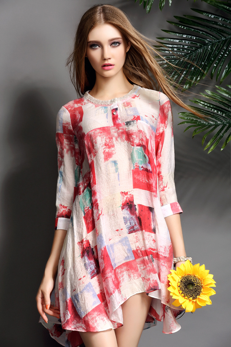 Fashion Women Spring Summer Print Runway Midi Dress-yy047