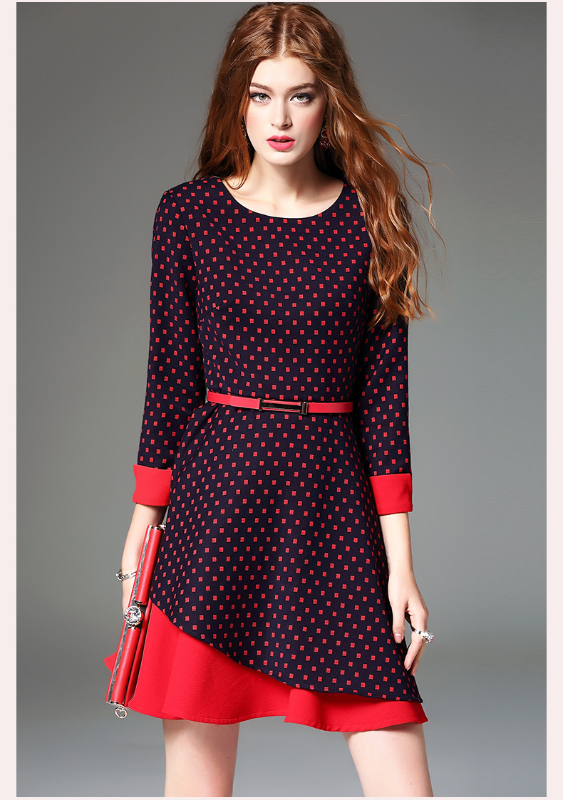 Plus Size Women Clothes Spring Summer Polka Dot Print Runway Midi Dress-yr2059