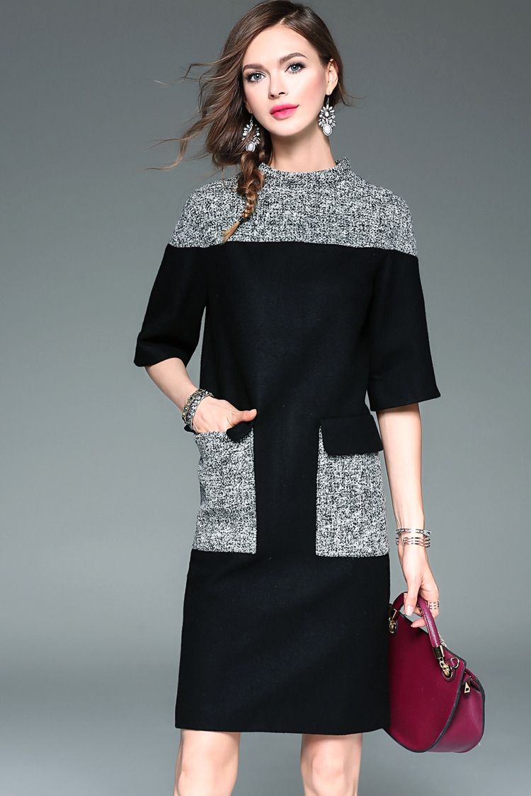 Fashion Women Autumn Winter Cotton Clothing Wool Midi Dress -yr258