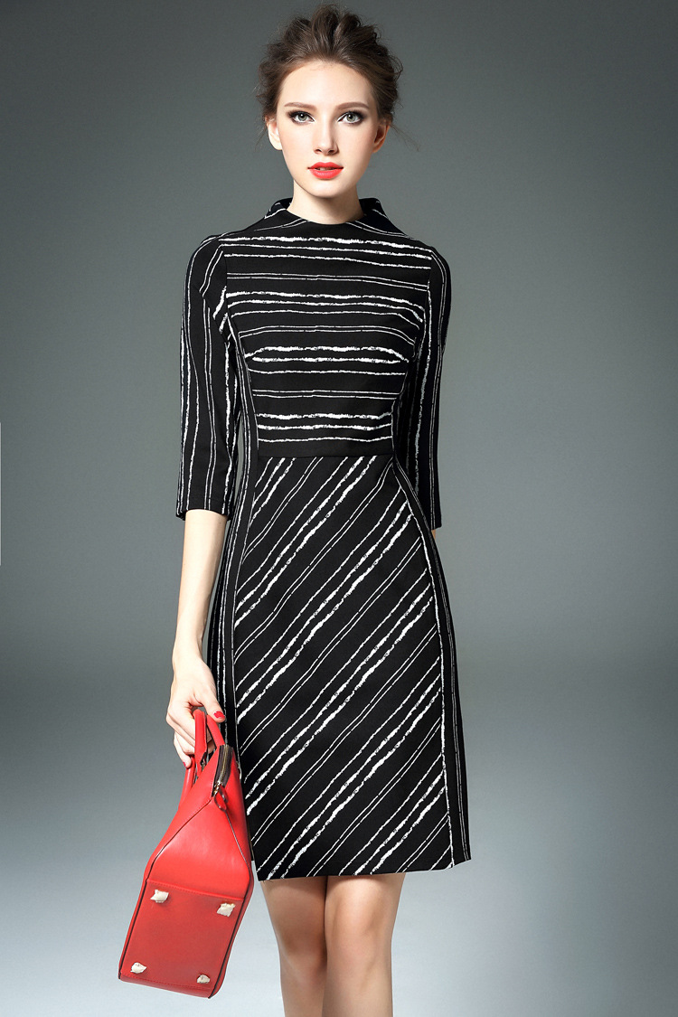 High-End Fashion Women Striped Runway Slim Dress-YR278 on Luulla