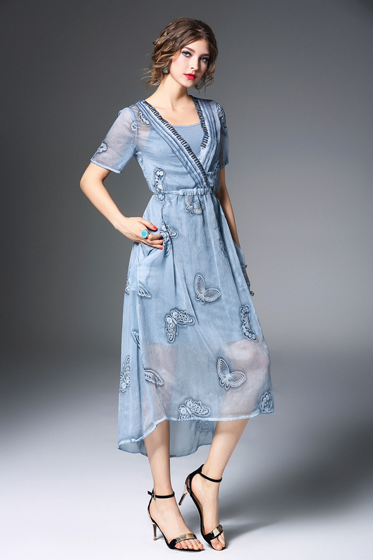Brand Fashion Women Spring Summer Embroidery Runway Midi Dress-yr1807 ...